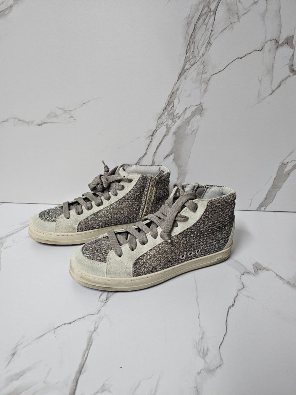 P448 Skate glitter high-top sneakers, crafted in Italy with sparkling gray panel